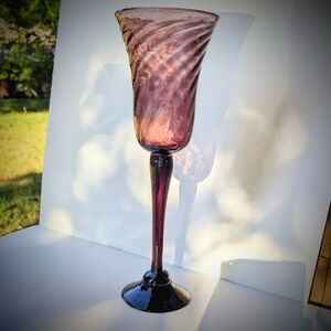 14" Large Tall Elegant Decorative Purple Glass Goblet Chalice Stem‎ Cup